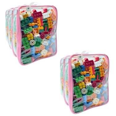 Imagem de Kit 5 Organizador de Brinquedos Infantil com Zíper Blocos Montar Bonecas Carrinhos Necessaire Organizadora - TAM M (Rosa)