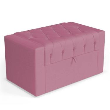 Imagem de Calçadeira Báu Solteiro Atena 90cm Capitonê Suede Rosa - Desk Design