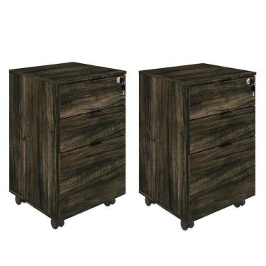 Imagem de Kit 2 Gaveteiros Volante 2 Gavetas e 1 Gaveta para Pastas Kugv43 Kuadra Espresso Móveis Carvalho Dark/Preto Ônix