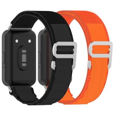 Imagem de YOFUNTLE Pulseiras de nylon compatíveis com Samsung Galaxy Fit 3, pulseira esportiva de metal ajustável com gancho C para smartwatch Galaxy Fit3 (preto + laranja)