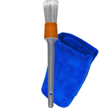 Imagem de Kit Pincel Detalhamento Automotivo Interno Pano Microfibra 40X40 Js