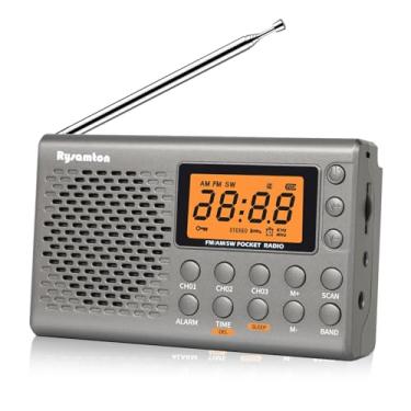 Imagem de Rysamton Rádio portátil AM/FM/ondas curtas, rádios de bolso operados por pilhas, visor digital grande, rádio-relógio com função de alarme e função de sono, fone de ouvido incluído