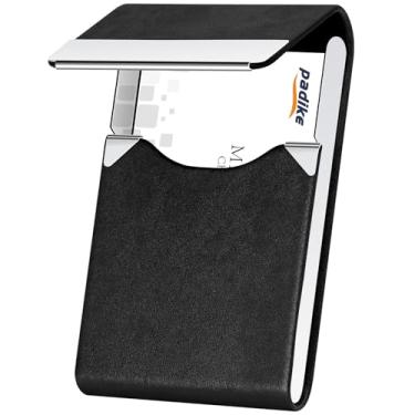 Imagem de Porta-cartões de visita profissional Padike de couro PU para cartões de visita com porta-cartões de visita, porta-cartões finos de metal com fecho magnético, Y-Black