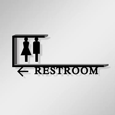 Imagem de Restroom Identification Signs, 37x17cm Men and Women Brushed Bathroom Sign Door Signage Decor Acrylic Figure Set Self Adhesive Back for Business Office Restaurant (Color : RESTROOM, Size : Eft arrow