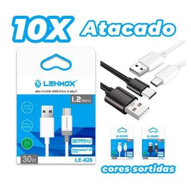 Imagem de Kit 10 Cabos Tipo C Carregar Celular E Dados Atacado Lehmox