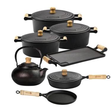 Imagem de Jogo De Panela de Ferro Fundido 7 Peças Chaleira Bifeteira e Tapioquei