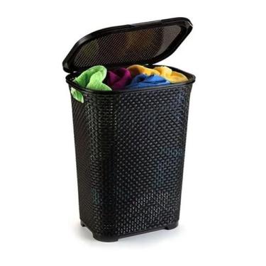 Imagem de Cesto Para Roupas Roupeiro Organizador Rattan Vime 50 Litros Preto - A