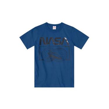 Imagem de Camiseta Nasa infantil unissex em malha Brandili, 12, Azul