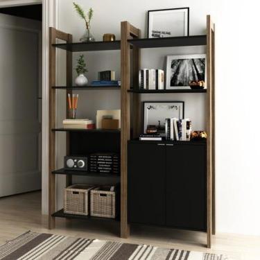 Imagem de Kit 2 Estantes para Livros AZ Biblioteca 2 Portas Premium Espresso Móv