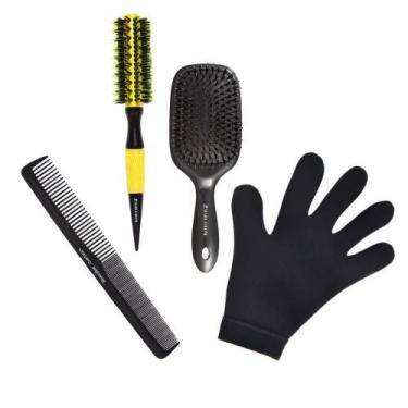 Imagem de Kit profissional escovas termicas pente carbono luva termica - Genéric