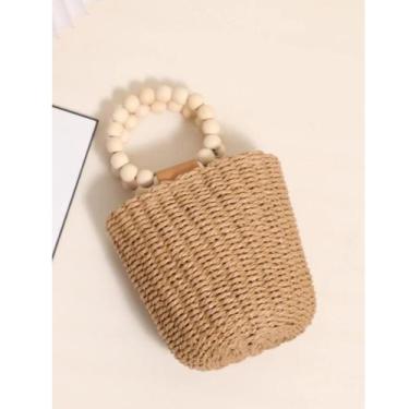 Imagem de Bolsa Feminina De Mão Sacola de Praia De Palha Forrada Com Fechamento 