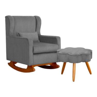 Imagem de Poltrona C/ Puff Balanço Amamentação Aurora Suede Cinza - LM DECOR