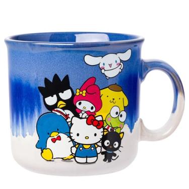 Imagem de Silver Buffalo Caneca de cerâmica para acampamento Sanrio Hello Kitty and Friends com Chococat, Smoking Sam, Badtz-Maru, My Melody, Pompompurin, Keroppi e Cinnamoroll, esmalte reativo, 590 ml
