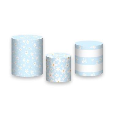 Imagem de Trio de Capas de Cilindro - Flores Margaridas Azul Claro 090 - Via Cor