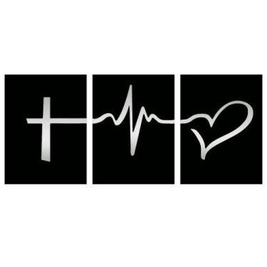 Imagem de Trio Quadros Espelhado Fé Amor Esperança com Detalhes em Acrílico Prat