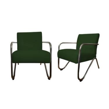 Imagem de Kit 2 Poltronas Decorativa Bela Suede Verde Braço Cromado Ms Decor - M