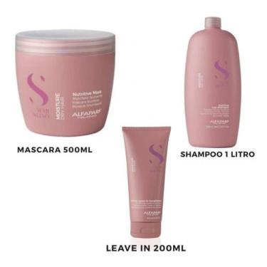 Imagem de Kit Semi Di Lino Moisture Shampoo 1 L Máscara 500 Leave Pq - Alfaparf