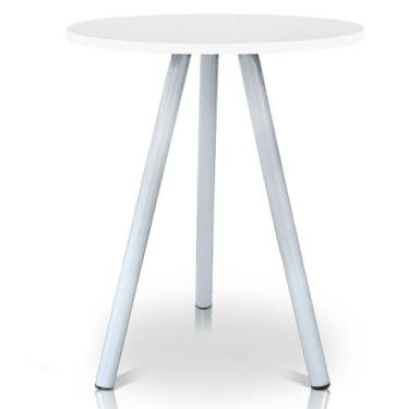 Imagem de Mesa de Canto Lateral Atlanta Tripé Redonda Tampo em MDF Branca e Bran