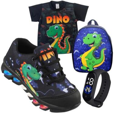 Imagem de kit Tenis de led infantil meninos Ledstar dinossauro luzinhas desenhos