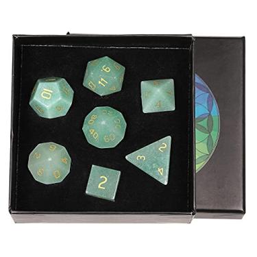 Imagem de rockcloud Green Aventurine DND Polyhedral Dice Set of 7, Healing Crystal Stone Hand-Made Dices with Dice Box for RPG MTG Table Games Home Office Decor