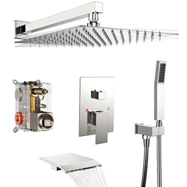 Imagem de Dlvsoby Sistema de Chuveiro de Chuva Conjunto de Torneira de Chuveiro de 12" com Bico de Banheira, Conjuntos de Torneiras de Chuveiro em Cascata Montados Na Parede do Banheiro Completos com Spray Port