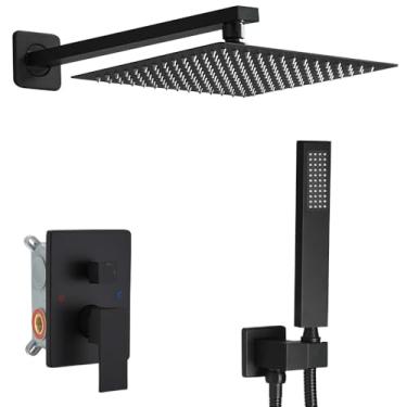 Imagem de Heable Sistema de Chuveiro Preto Fosco de 12" para Banheiro de Luxo com Conjunto Combinado Portátil Montado Na Parede Sistema de Chuveiro de Chuva de Alta Pressão Conjunto de Torneira de Chuveiro com