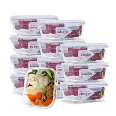 Imagem de Kit 12 Pote Hermético Vidro Resistente Marmita Fitness 800ml - U4home,