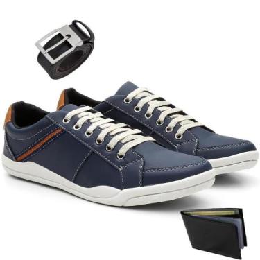 Imagem de Kit Sapatênis Masculino + Carteira + Cinto Casual Básico - Kreeper, Az