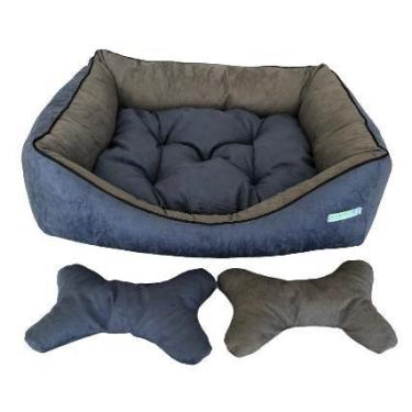 Imagem de Caminha pet luxo com travesseiro e almofada dupla face, suede azul com