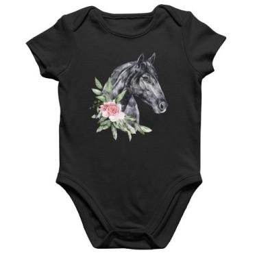 Imagem de Body Bebê Algodão Cavalo e Flores - Foca na Moda, Preto, P