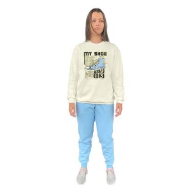 Imagem de Conjunto de Moletom Feminino Blusa Sem Capuz e Calça Jogger Estampado 
