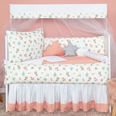 Imagem de Kit Protetor Berço Completo Americano Estampado Algodão 8 peças - Coro