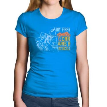 Imagem de Baby Look Algodão My First Car Was A Motorcycle - Foca na Moda, Azul, 