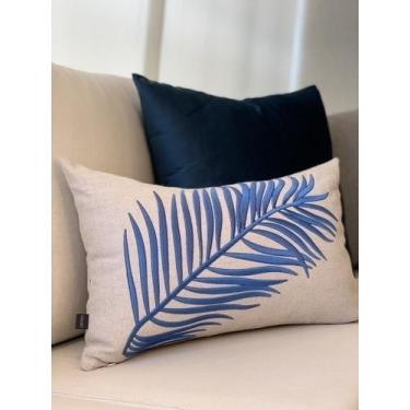 Imagem de Almofada Folhas Azul Retangular - Cazachic, Somente Capa