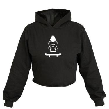 Imagem de Cropped Feminino Moletom Estampa Skate Board Flanela Inverno - Ragor, 