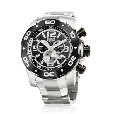 Imagem de Relógio Pulso Everlast Masculino Cronógrafo Aço E597, Preto+Branco