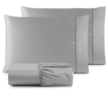 Imagem de Lençol King 600 Fios Egipcio 3 Peças 100% Algodão Acetinado CINZA - SH