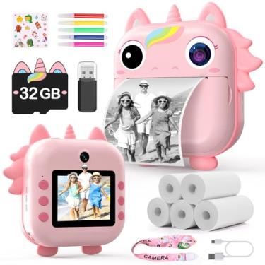Imagem de Câmara instantânea para crianças, câmara de unicórnios para meninos, brinquedos de impressão instantânea para meninas, câmara de vídeo selfie para meninos de 3 a 12 anos, câmara digital de 48 MP,