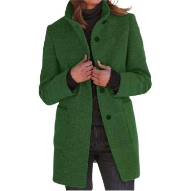 Imagem de Casaco feminino de inverno com gola única, sobretudo de mistura de lã casual, verde, XXL