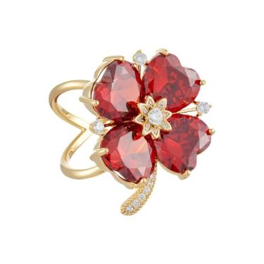 Imagem de Kokoma Clipe de cachecol de trevo de quatro folhas para mulheres clipes de xale de strass de cristal vermelho cachecóis anel fivela xale broche declaração anéis de dedo acessório elegante, Small,