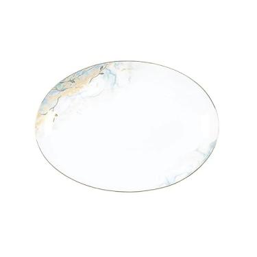 Imagem de Conjunto de louça de luxo branco puro em relevo com borda dourada - Coleção requintada de jantar em casa (prato de peixe 32,59 x 23,8 cm)