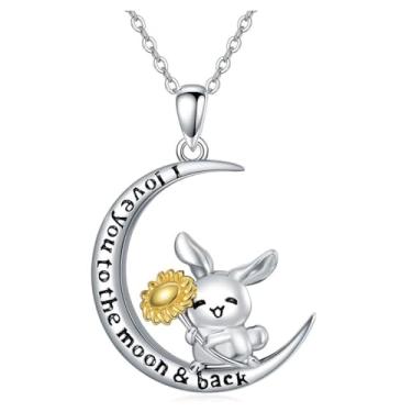 Imagem de OSCCI Colar feminino lua coelho girassol fofo desenho animado animal pingente joia declaração, Metal, Sem Pedra Preciosa