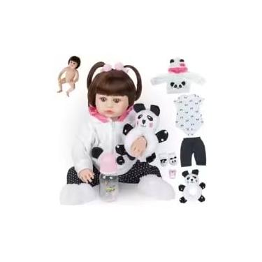 Imagem de Bebê Reborn Boneca Corpo de silicone Menina Pode Dar Banho (Menina Panda)