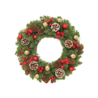 Imagem de Esquirla Guirlanda de Natal para porta da frente com frutas vermelhas com pinhas Guirlanda de Natal Guirlanda de inverno para lareira Casamento Jardim