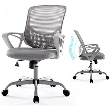 Imagem de Cadeira de escritório ergonômica de malha para escritório, cadeira de computador, cadeira de escritório com encosto médio para jogos em casa e escritório