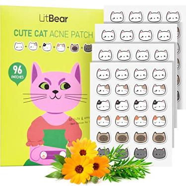 Imagem de LitBear Remendo de acne para espinha, adesivo de cobertura absorvente de acne em forma de gato, adesivos hidrocoloides para acne facial adesivos para acne pontos, óleo de árvore de chá e ácido salicílico, 96 adesivos, 12 mm