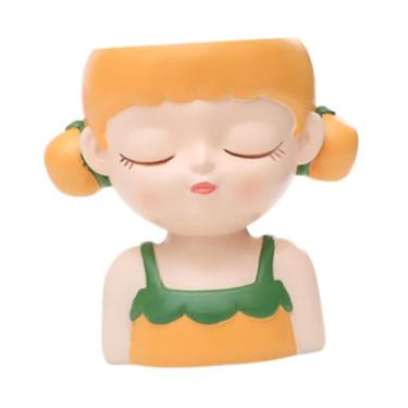 Imagem de Generic Cartoon Girl Planter Vaso de Plantas Decorativo Vaso de Mesa Pequeno Vaso de Flores de Resina para Pátio, Amarelo