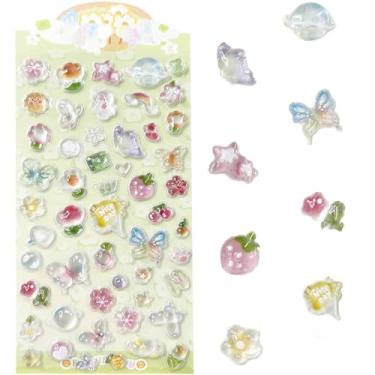 Imagem de Adesivos 3D fofos desenhos animados borboleta flores verde frutas puff adesivos kawaii mini inchado 3D reutilizável para scrapbooks, agendas, cadernos, capa de telefone decoração