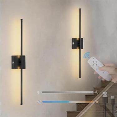 Imagem de Luminárias de parede modernas, arandela LED regulável com controle remoto, luminária de parede com interruptor de toque, iluminação alimentada por bateria recarregável por USB, rotação de 35