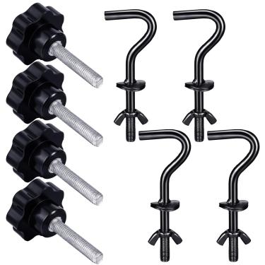 Imagem de Therwen 8 peças kit de hardware de rede resistente gancho de suporte de rede substituição botão de mão para cadeira de balanço pátio guarda-chuva base jardim (preto)